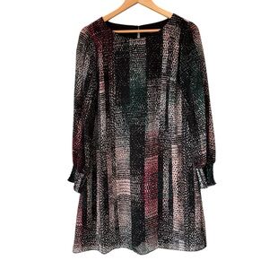 SLNY Black and Pink Long Sleeve Shift Dress, 8
